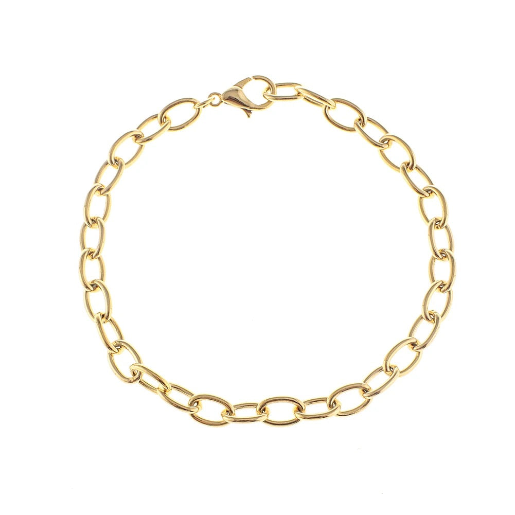 Charm Bar Anklets 9.5” - Cable Link 18k Gold Plated