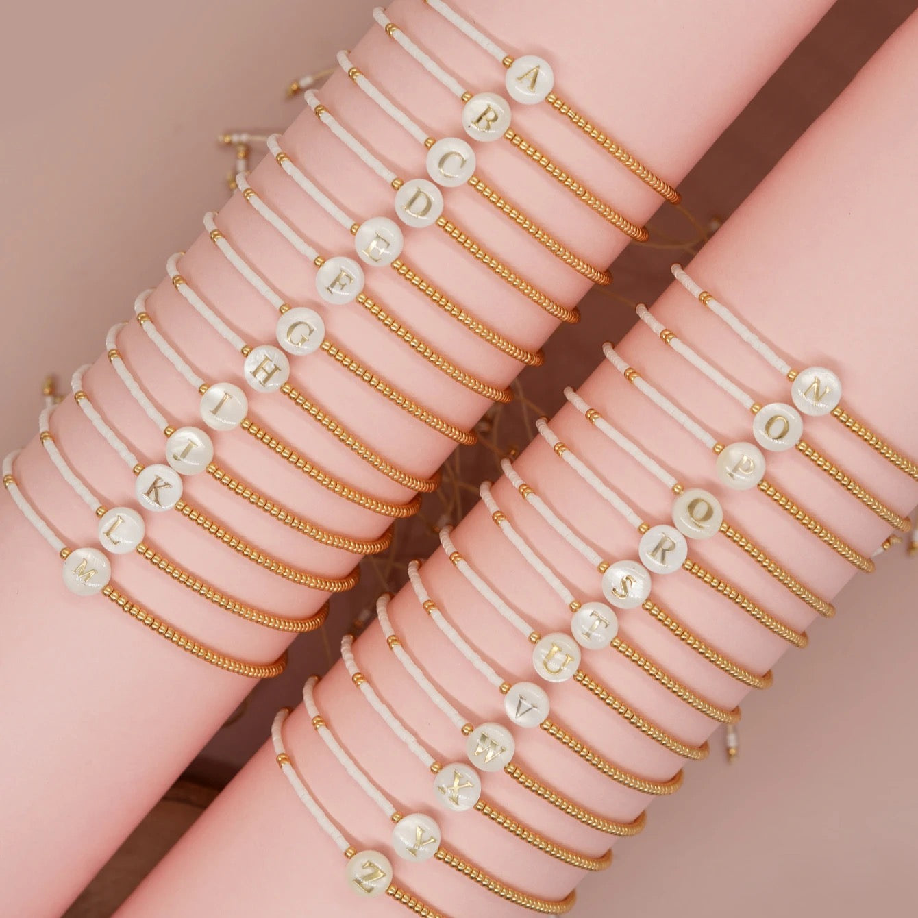 Pearl Shell Inital Beaded Bracelets