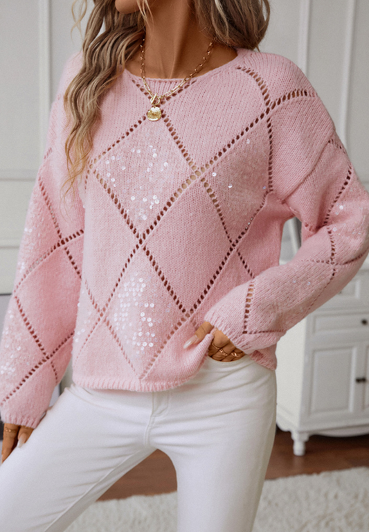 Openwork Sequin Sweater